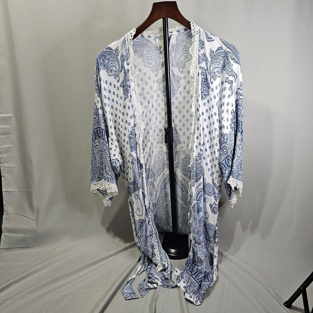 In Bloom Robe Womens XL Navy Blue Excellent Floral Patchwork